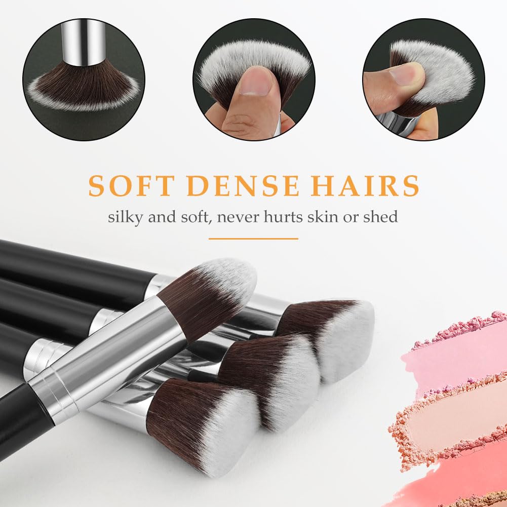 LOPHE Brochas de Maquillaje Profesional, Set 14+3 Piezas Brocha Maquillaje, Pinceles Sintéticos para Cara y Ojos, Cerdas Suaves, Kit Brochas con 2 Soplos de Polvo y Bolsa de Viaje (Negro Plata)