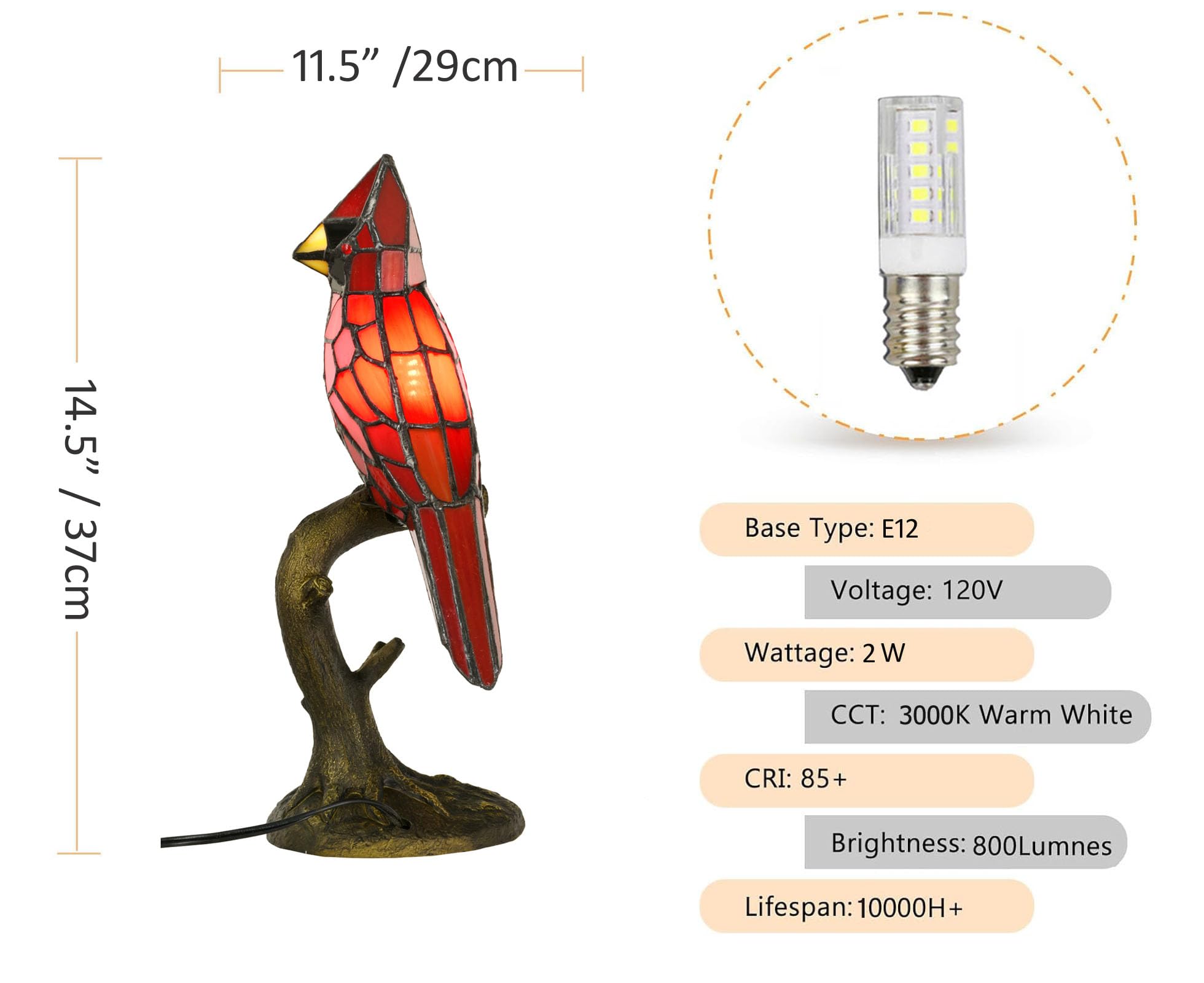 HomeBeauty A0011 Cardinal Tiffany Style Table Lamp Handmade
