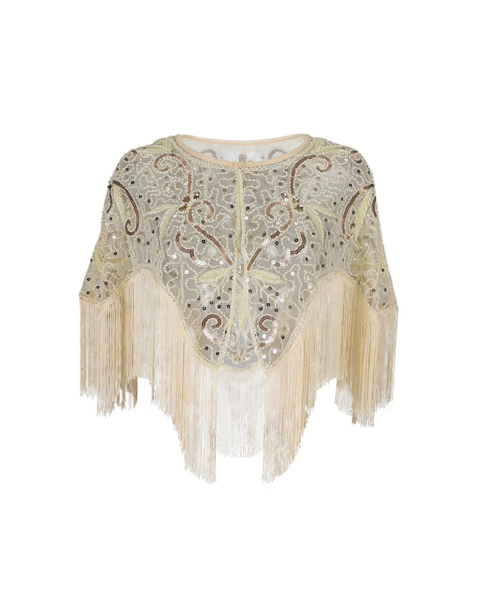 Châle Boléro Gatsby 1920 Paillettes Blanc – Cape Pailletée Art Déco, Taille Unique, Idéal Robe Flapper, Soirée, Mariage, Halloween