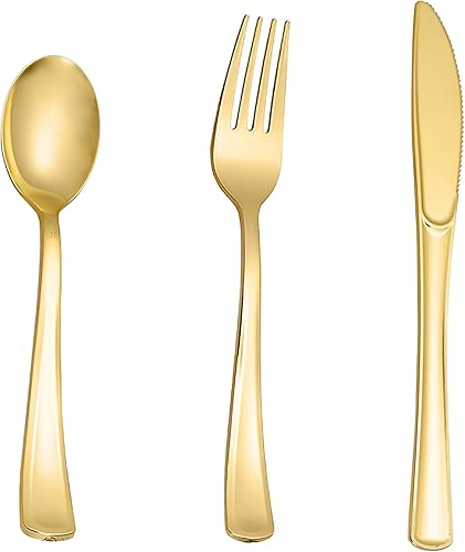 Miniatura 7 de N9R Juego de cubiertos de plástico de 200 piezas, cucharas y tenedores resistentes, cubiertos de plástico plateado, incluye 100 tenedores, 50