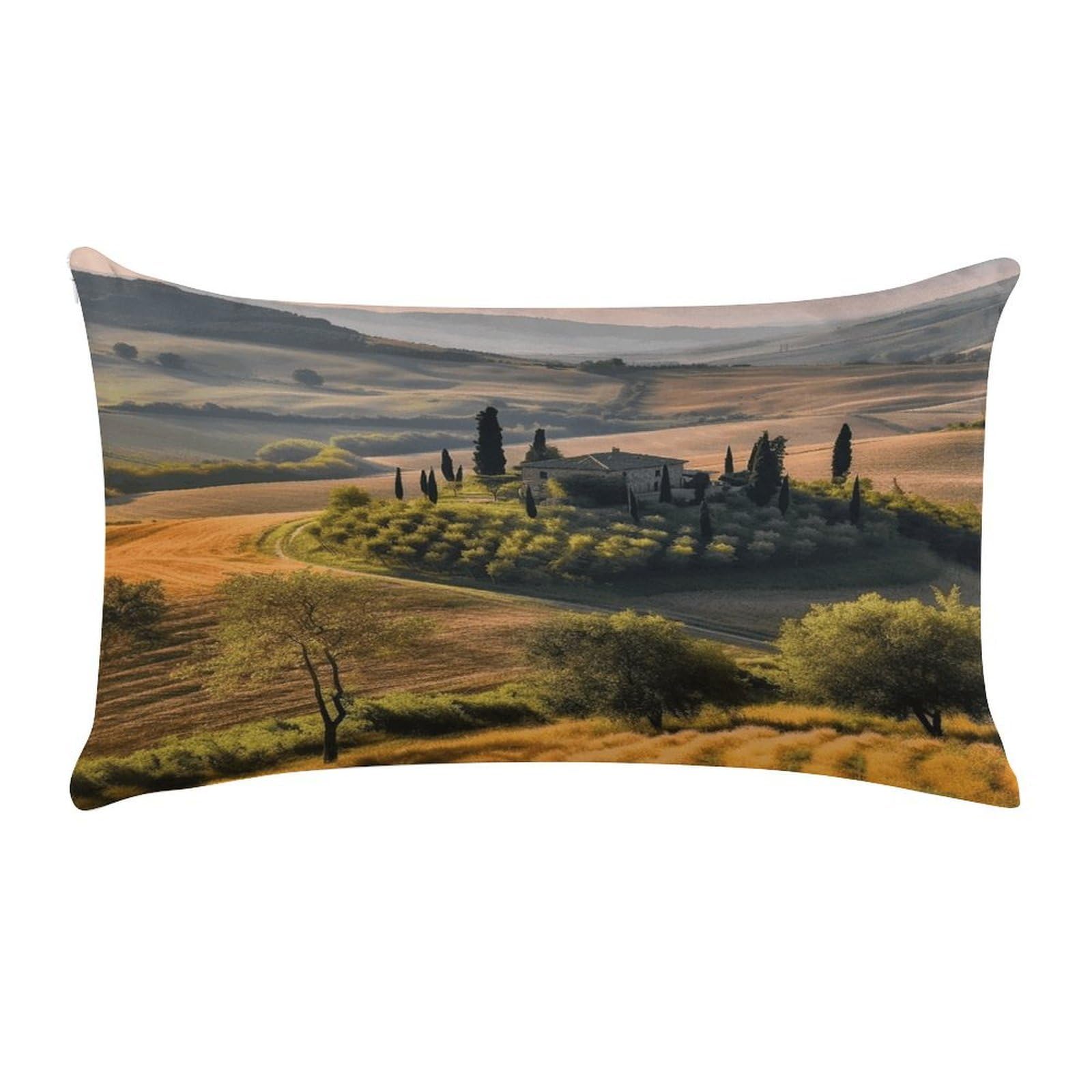 VstaDank Tuscany Landscape Tree Scenery Farm Throw Pillow Cover Rectangular Lumbar Throw Pillow Case Soft Farmhouse Accent Decorative Cushion Cases Short Plush Pillowcase with Zipper 12 X 20 Inch