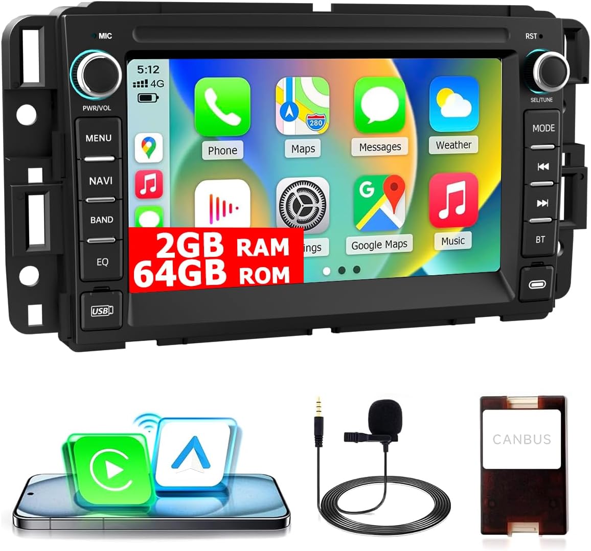 Car Radio for Chevrolet Chevy Silverado GMC Sierra Yukon, 7 Inch Touch Screen Android 13 Stereo with GPS WiFi SWC Wireless Apple CarPlay Android Auto Wireless Update [2G+64G]