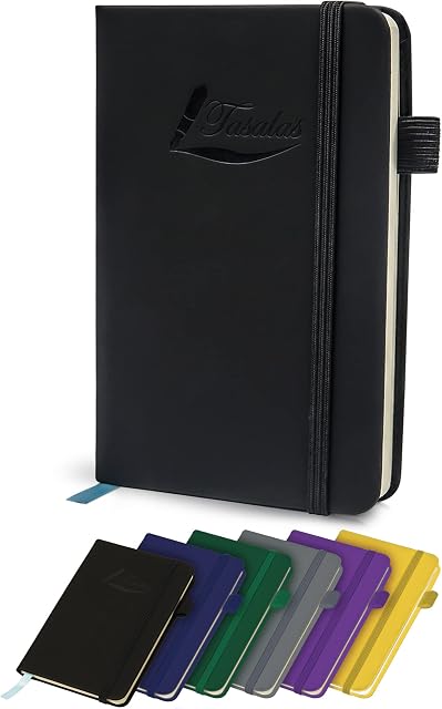 Tasalas Pocket Notebook Portable A6 Notebooks with Inner Pocket and Elastic Band - 80 GSM Lined Paper Notepad, 196 Pages (98 Sheets) Soft & Durable PU Leather Cover (Black)