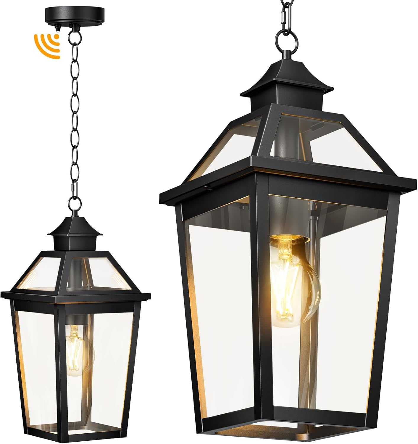 outdoor pendant light, dusk to dawn outside chandelier lantern, modern black waterproof aluminum exterior hanging light fixture for front porch, entryway,yard, patio (bulb not included)