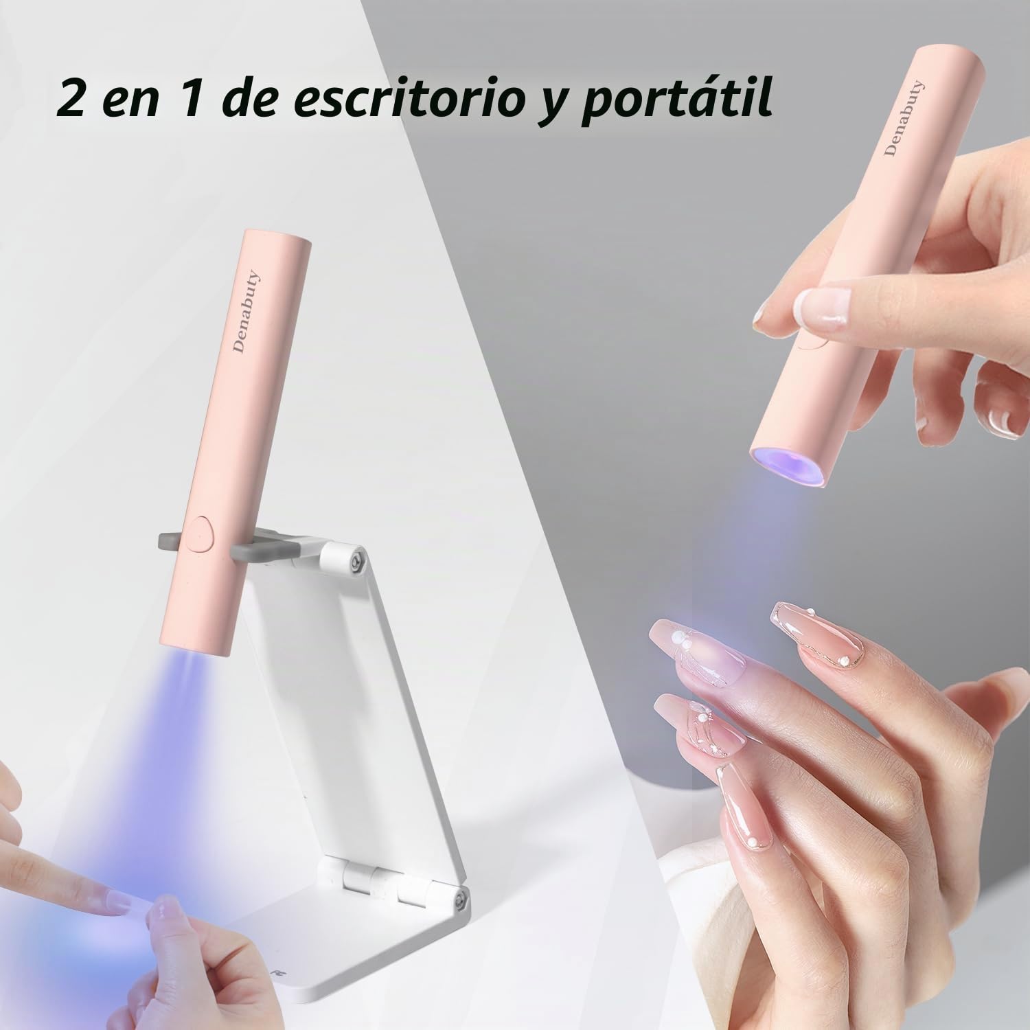 Lampara Uñas Semipermanentes, Denabuty Mini Lampara UV LED Uñas 3W, Secador de Uñas Portátil et Recargable con 2 Temporizador 20/60S, para Manicura, Resina de Extensión de Gel DIY Arte de Uñas Rosa