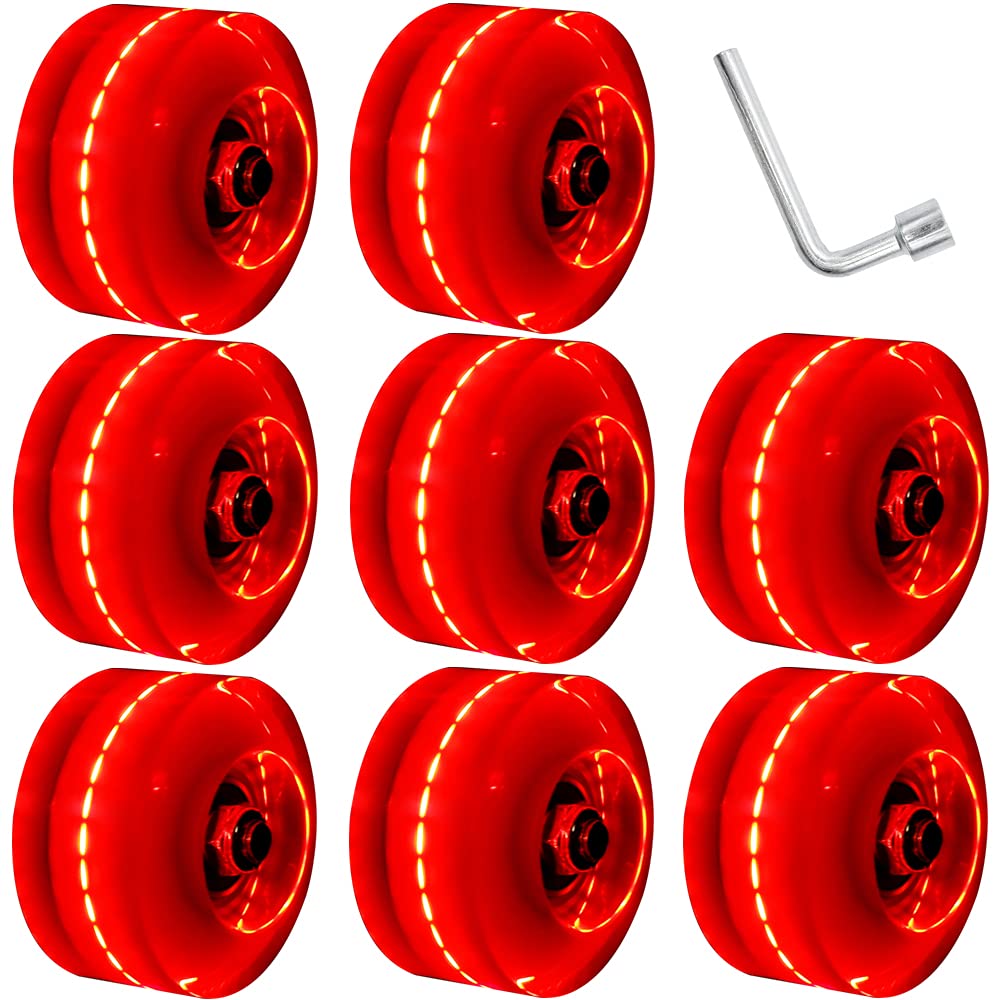 Nezylaf Light Up Roller Skate Wheels 8 Pack, 78A Hardness LED Skateboard Wheels with Premium ABEC-9 Bearings, Illuminating Roller Skate Accessories for Outdoor Indoor Quad Skates