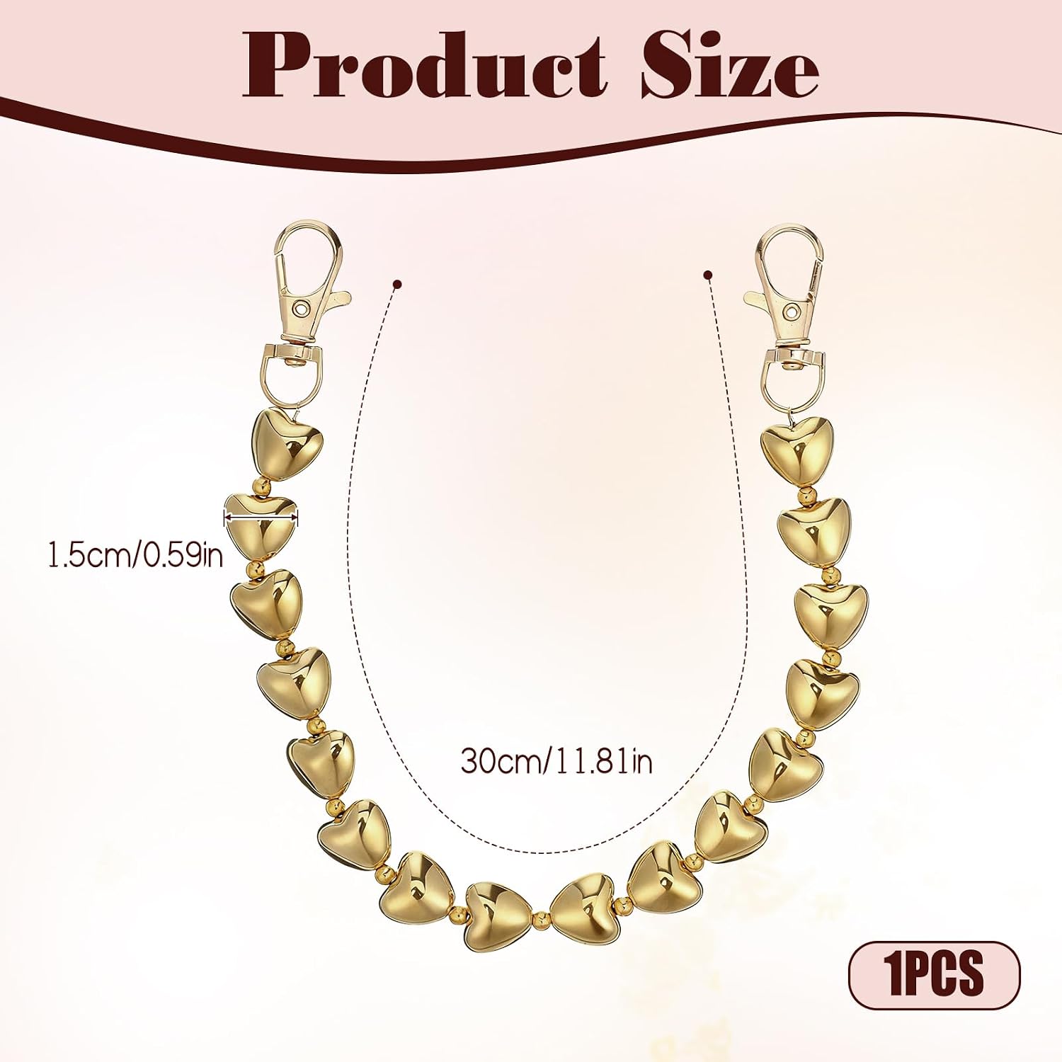 Bag Chains for Handbags, Metal Gold Purse Chain Charm, Heart Purse Handles Bag Charms Chain for Women Shoulder Crossbody Handbag Short Purse Handle Replacement Extender Straps Decoration image 2