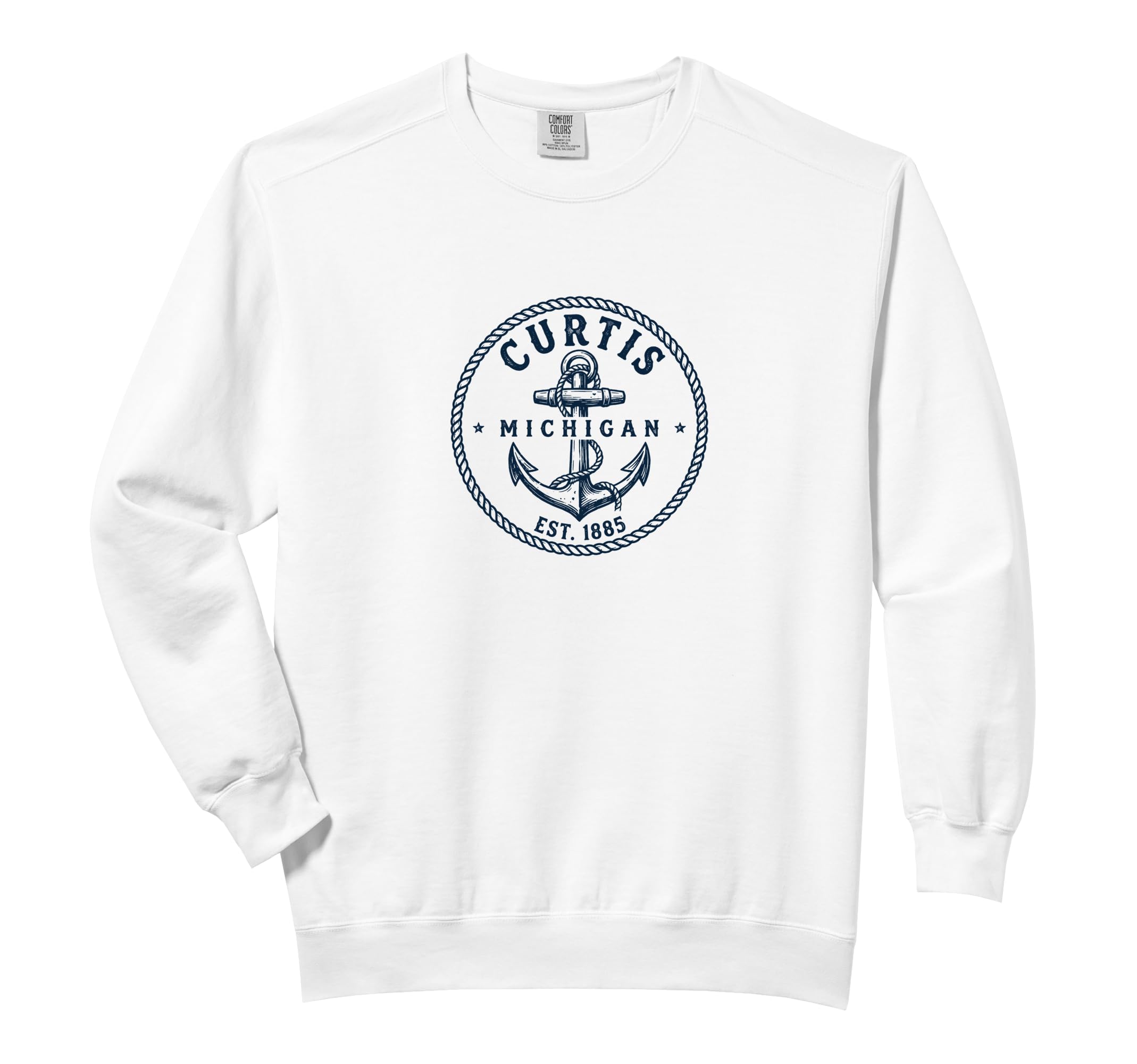 Curtis Michigan Vintage Nautical Anchor Design Comfort Colors Adult Sweatshirt by Coastline Cotton - Curtis Michigan – Cotton Blend, Black, Model 8FRZR01CNEA