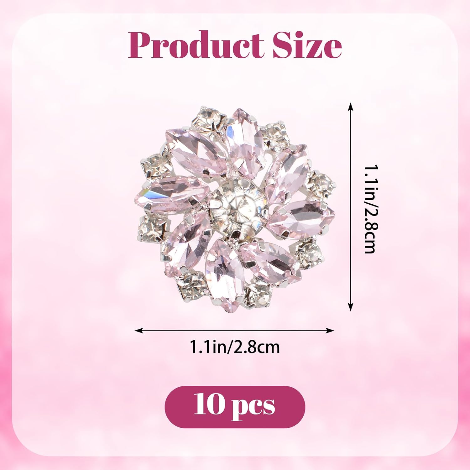 Light Pink Rhinestone Flower Buttons, 10 Pcs Flower-Shaped Crystal Buttons Embellishments for DIY Crafts Clothing Decor, 28 mm