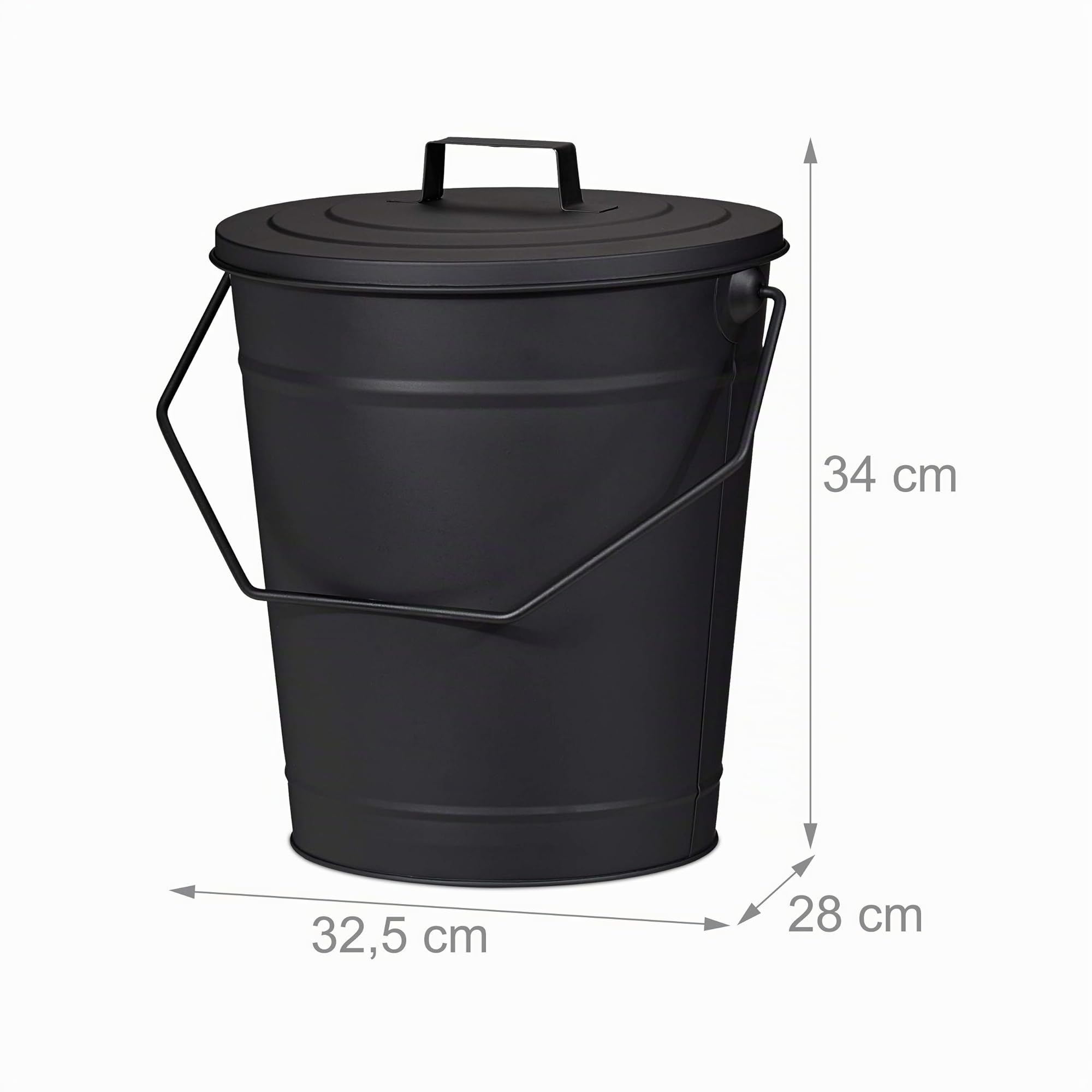 Relaxdays Secchio per Cenere con Coperchio, per Raffreddare & Trasportare Carbone Bollente, Camino & Stufa, 12 l, Nero