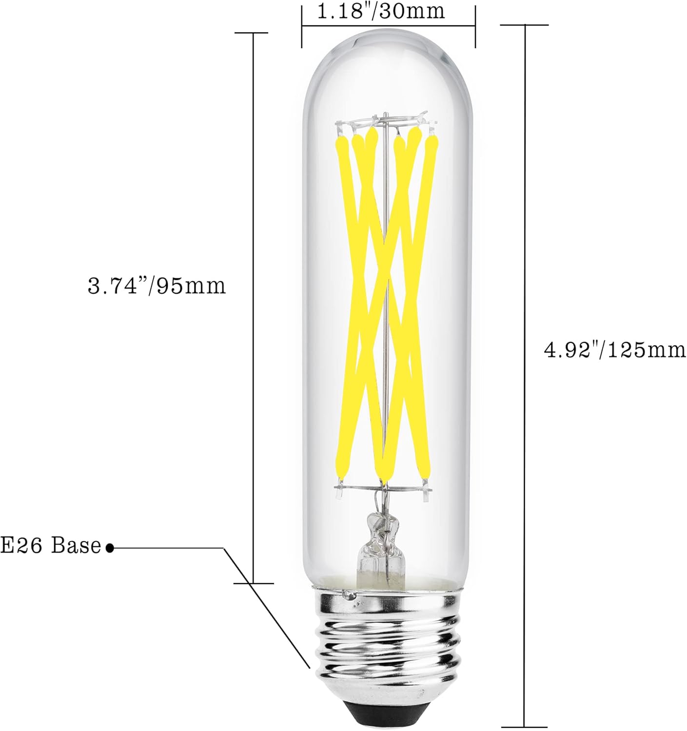 E26 Dimmable 6W T10(T30) Led Edison Bulb, 60 Watt Equivalent, Daylight 5000K Tubular Vintage Shape for Chandeliers, Wall scones, Pendant, 3 Pack, AC 120V