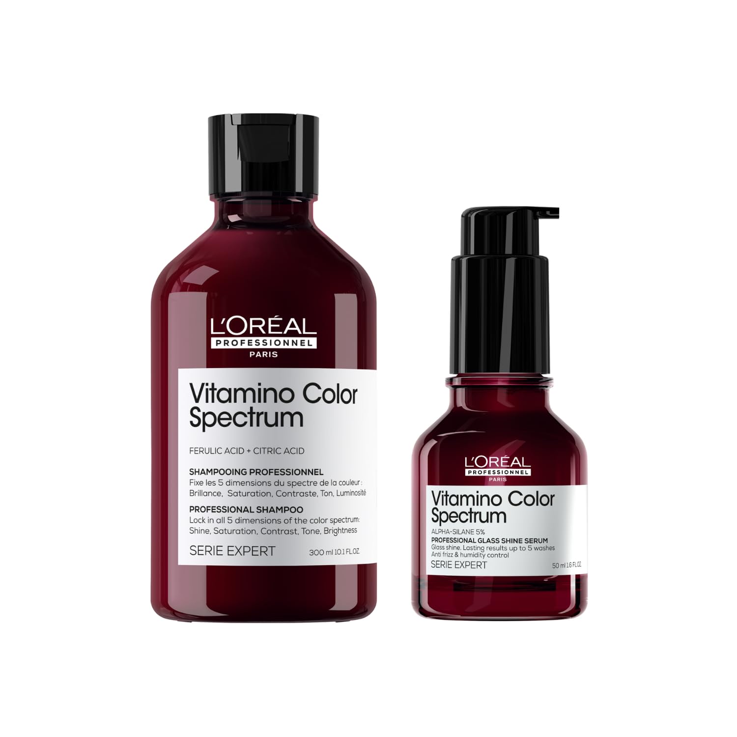 L'OREAL PROFESSIONNEL - Routine Shampoing Cheveux Colorés + Sérum - Protège La Coloration Jusqu'À 100 Jours - Nourrit, Hydrate & Fait Briller Les Cheveux - Série Expert Vitamino Color Spectrum