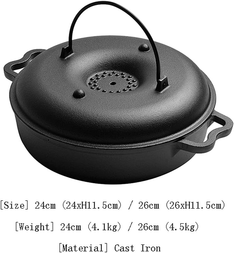 YYDS Outdoor Camping Camping Cooker Cast Iron Roasted Sweet Potato Pot Multifunctional Thick Non-Stick Baking Pan Household Kitchen Cookware Adventures Picnics (Size : 24CM)