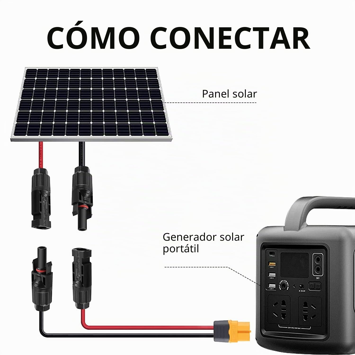 Conector Solar a XT60 Adaptador Conector de Panel Solar 12 AWG cable Impermeable para Generador Solar Generador Electrico Solar (5M)