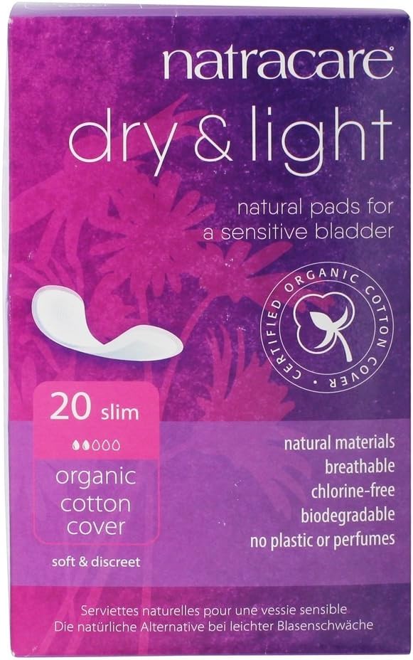 Natracare Dry & Light, Slim, Natural and Absorbent Pads with Organic Cotton Cover for Light Urinary Incontinence (6 Pack, 120 Pads Total)