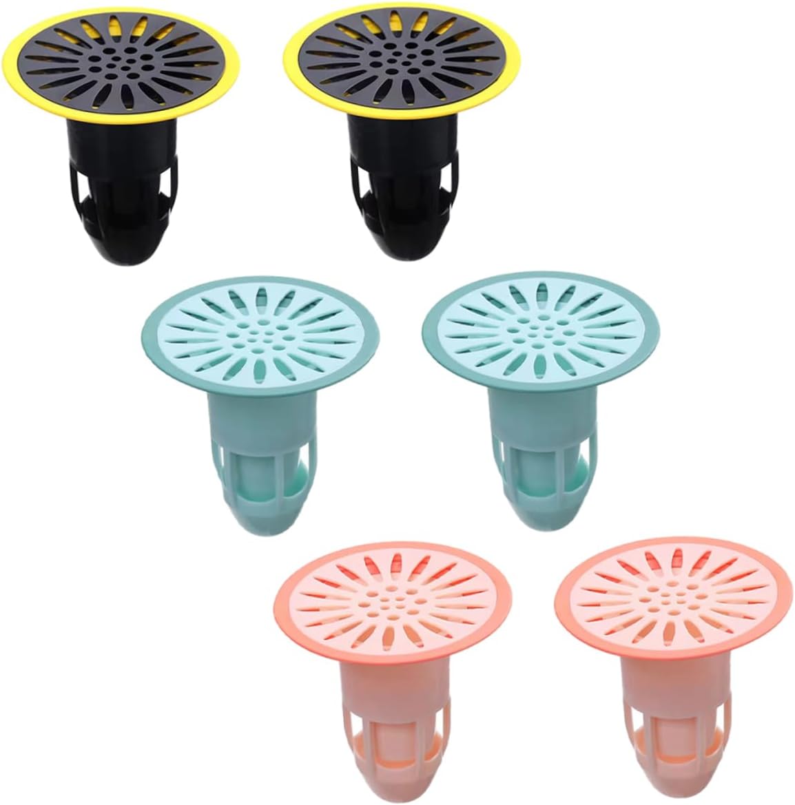 6pcs Floor Drain Tubs with Lids Hair Sink Toilet Bowl Deodorizer Drain Hair Catcher Hair Stopper Shower Drain Cover Bathroom Drain Plug Sink Drain Cover Kitchen Cover (Color : Assorted Colorx3pcs, S