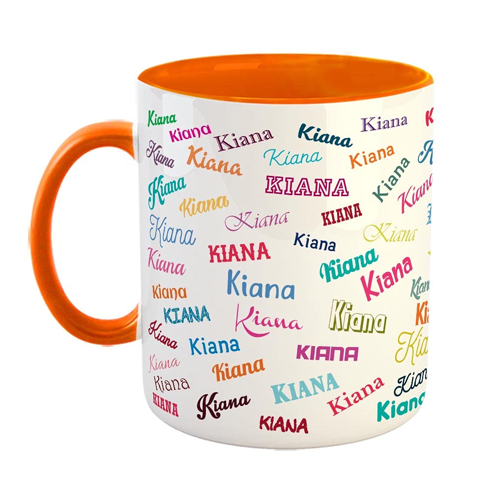 Furnishfantasy Personalised Happy Birthday Ceramic Coffee Mug - Best Birthday Gift for Son, Daughter, Brother, Sister, Gift for Kids, Return Gift - Color - Orange, Name - Kiana
