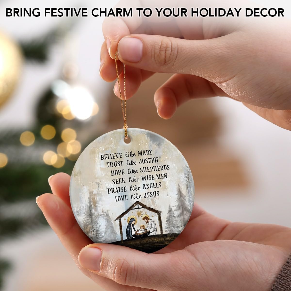 2025 Nativity Christmas Ornaments - Believe Like Mary Trust Like Joseph Jesus Christmas Decorations - Round Ceramic Ornament for Christian Gifts, Religious Christmas Ornaments, Nativity Decor - Image 7