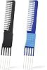 2 PCS Comb with Prongs on, Lift Teasing Comb for Fine Hair, Hairs Backcombing Combs, Hairs Pick Salon Teasing Metal Pick Lifting Fluffing Combs for Women Men Curly Hair(Black, Blue)
