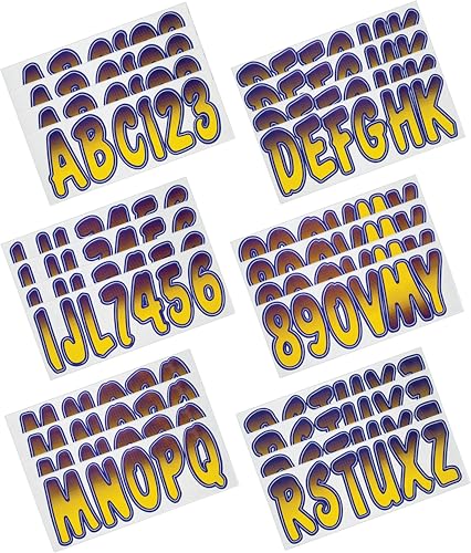 Image of Hardline Products USA Series 200 Boat Registration Kit - 3 Inch Yellow & Purple Gradient Lettering - USCG Compliant Marine Vinyl Decals for Boats & PWC - UV, Fuel & Scratch Resistant (YEPUG200)
