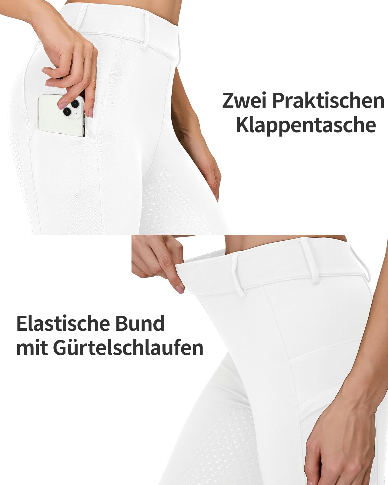 Leggings de equitación para mujer, asiento completo, de silicona, mallas de equitación con bolsillos para teléfono