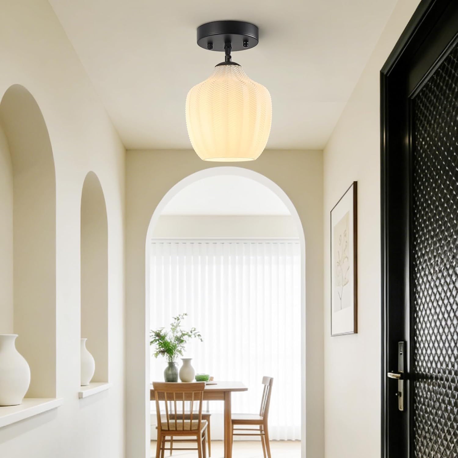 Milky Luster Glass Pendant Lights Kitchen Island 6.29 in Glass Globe Pendant Light Fixture Adjustable Modern Farmhouse Pendant Lighting for Bedroom Dining Room(1 Pack)