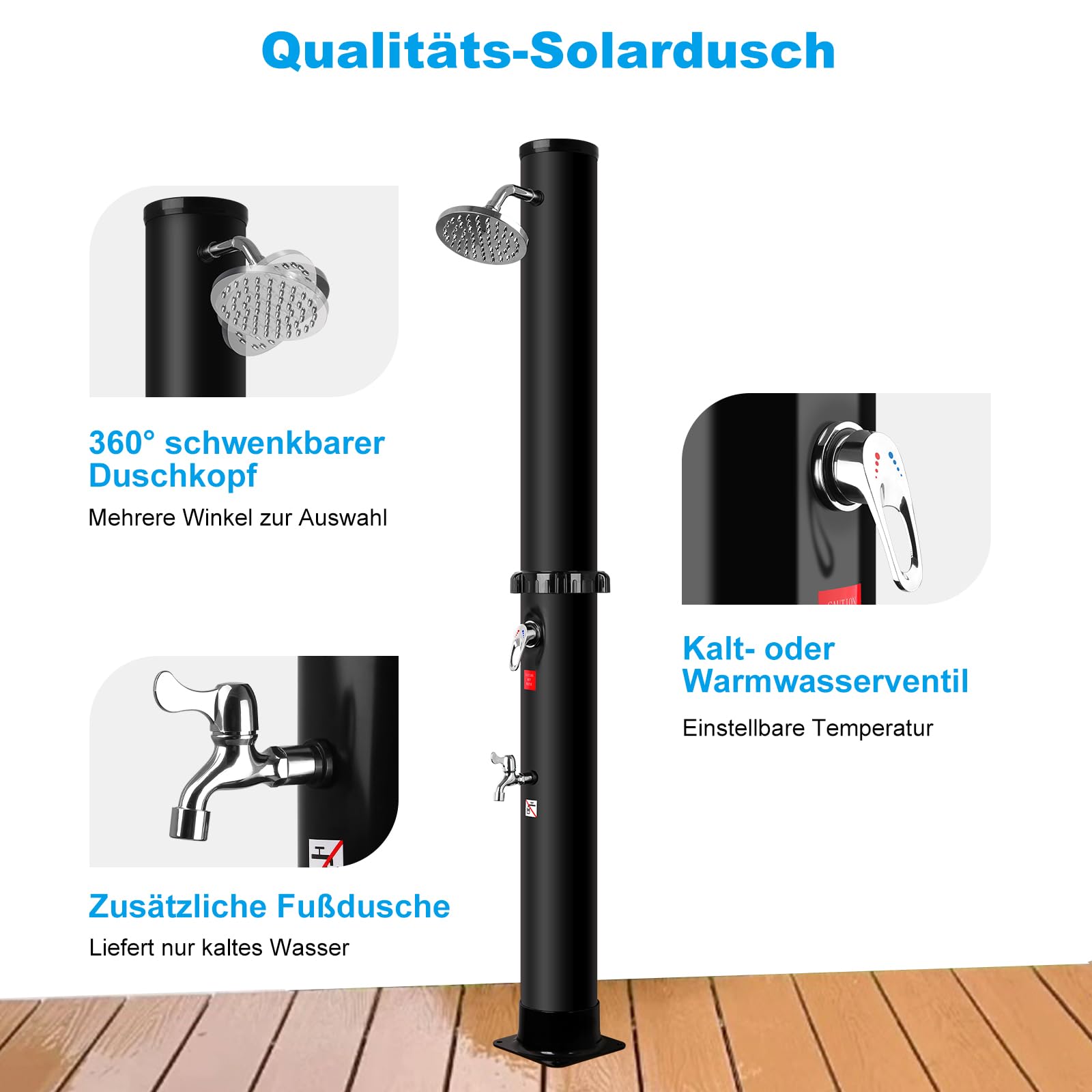 Solardusche für Garten, Solar Gartendusche Aussendusche mit Verstellbarem Regenduschkopf und Wasserhahn, Pooldusche mit Temperatur und Druckregelung für Garten Schwimmen Pool (40L)