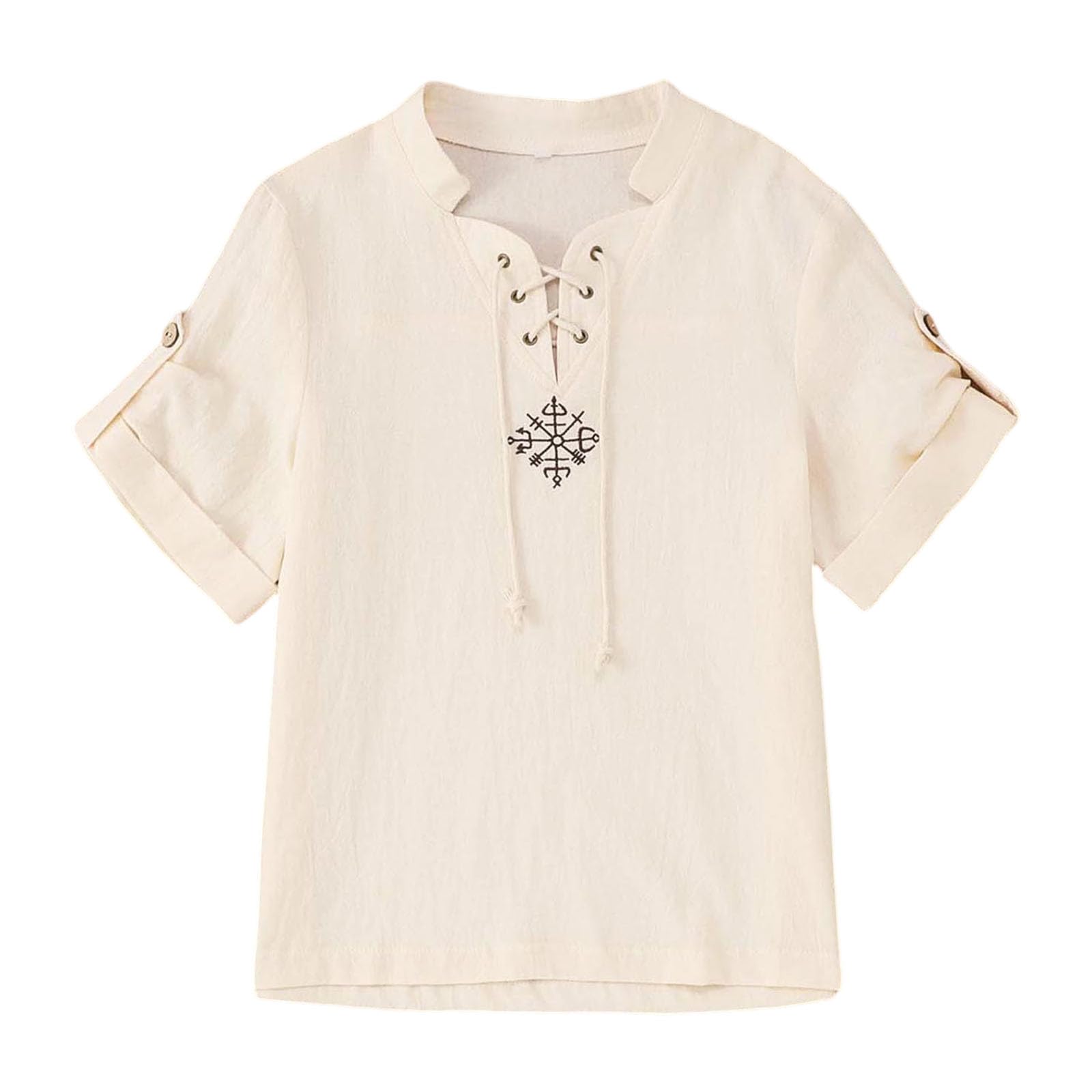 Boy's Linen Shirt Long Sleeve Retro Lace Up Shirts for Medieval Costume Renaissance Pirate Tops Scottish Ghillie Shirt Viking Clothing