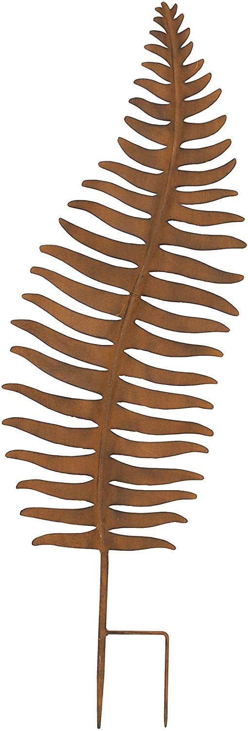 Dekoleidenschaft Fiche de Jardin « Feuille de fougère » en métal Aspect Rouille, 78 cm de Haut, fiche de Parterre, fiche de décoration, décoration de Jardin pour l'extérieur