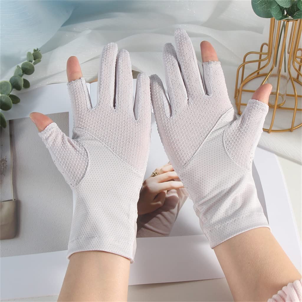 Gloves Women's Thin Ice Silk Lace Driving and Cycling Touch Screen Outdoor Exposed Two Fingers Spring