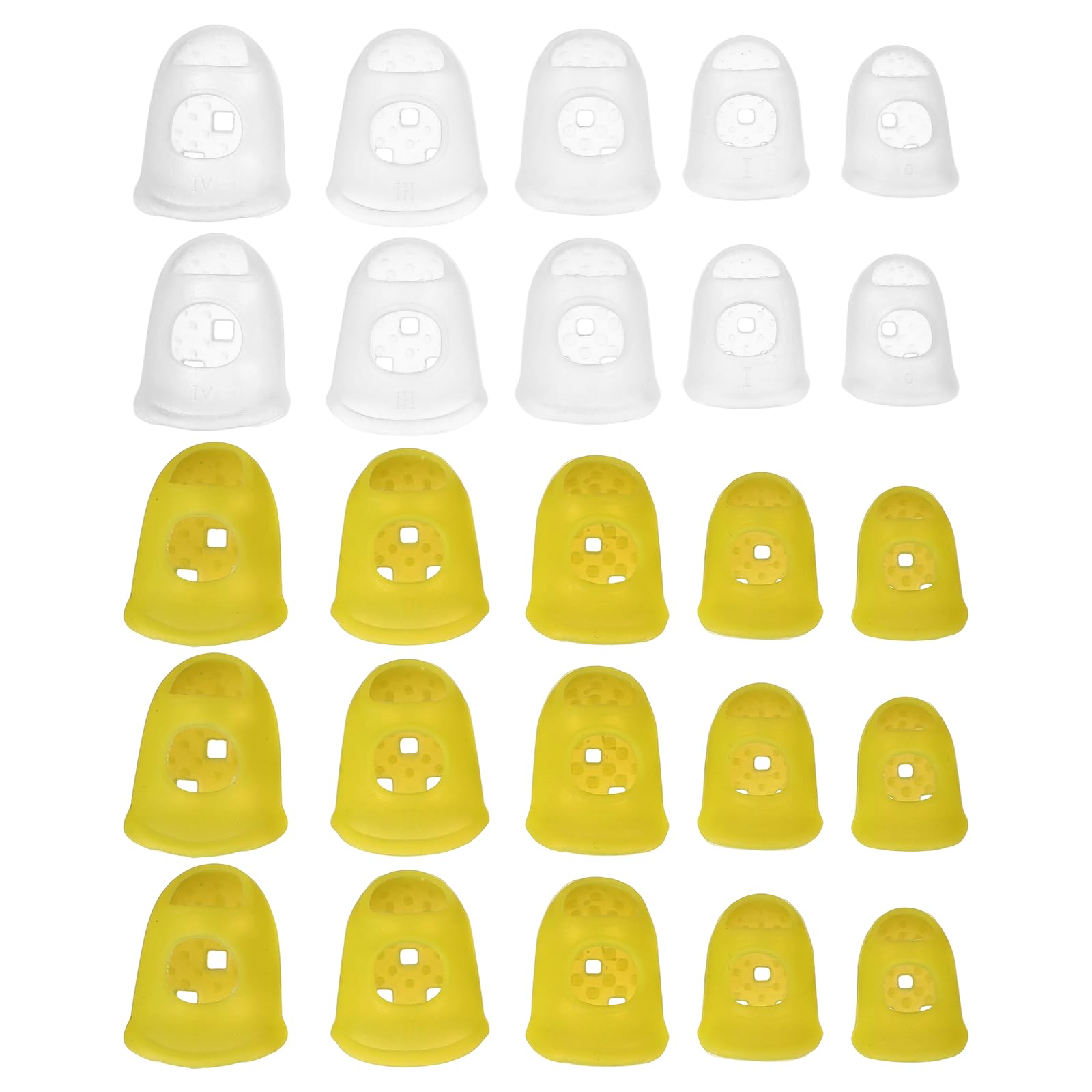 PATIKIL Rubber Finger Tips, 5 Sizes 40 Pcs Guitar Fingertip Protector Silicone Thimbles Knitting Accessories for Hand Sewing Paper Sorting Money Counting, Semi-Transparent/Yellow