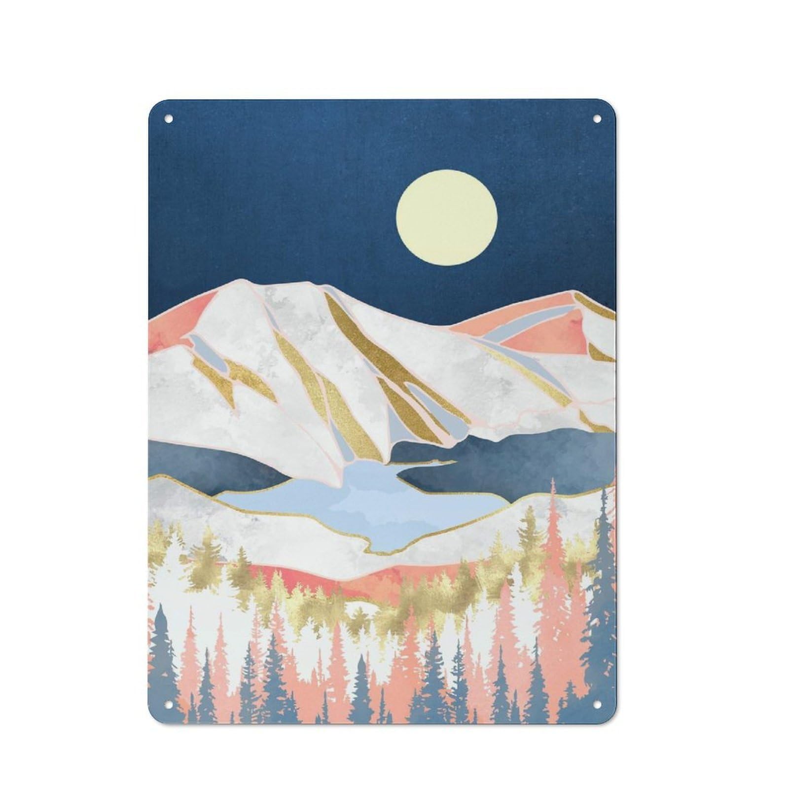 Junmoney Style-6 Tin Sign With Lake Mountains Design 40X30cm, Creative Creative Space Decor For Home Office, Reading Corner Or Bedroom
