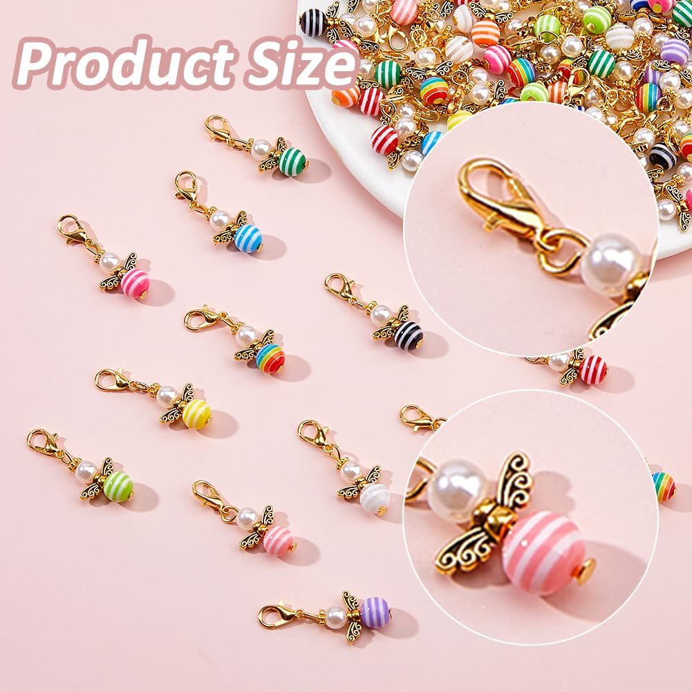 SUPERFINDINGS 84Pcs 14 Colors Angel Charms Clip On Charms Colorful Pearl Bead Guardian Charm Fairy Dangle Pendants Zipper Pulls Charm with Silver/Gold Lobster Clasps for DIY Jewelry Making Favor - Image 4