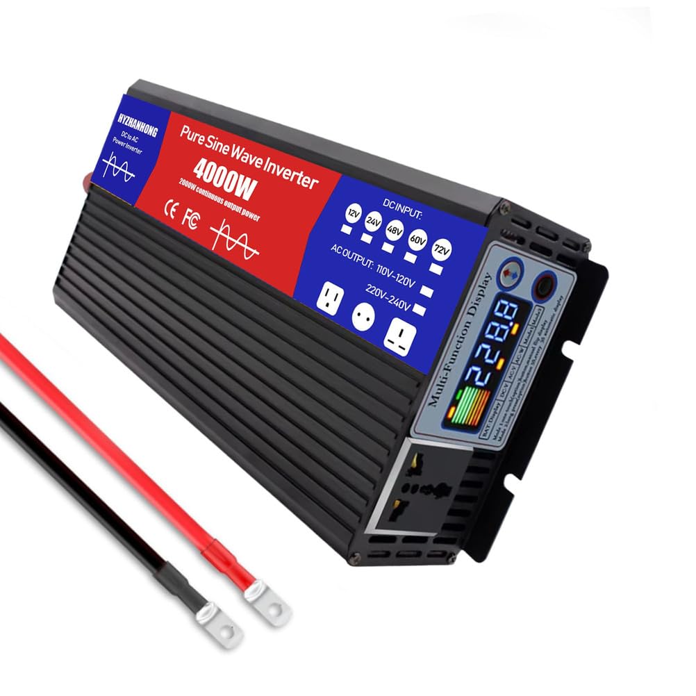 Przetwornica mocy 4000W czysta fala sinusoidalna DC 12V/24V/48V/60V/72V na AC 110V/230V, do użycia w domach solarnych poza siecią, kamperach i ciężarówkach,12V to 110V 50HZ
