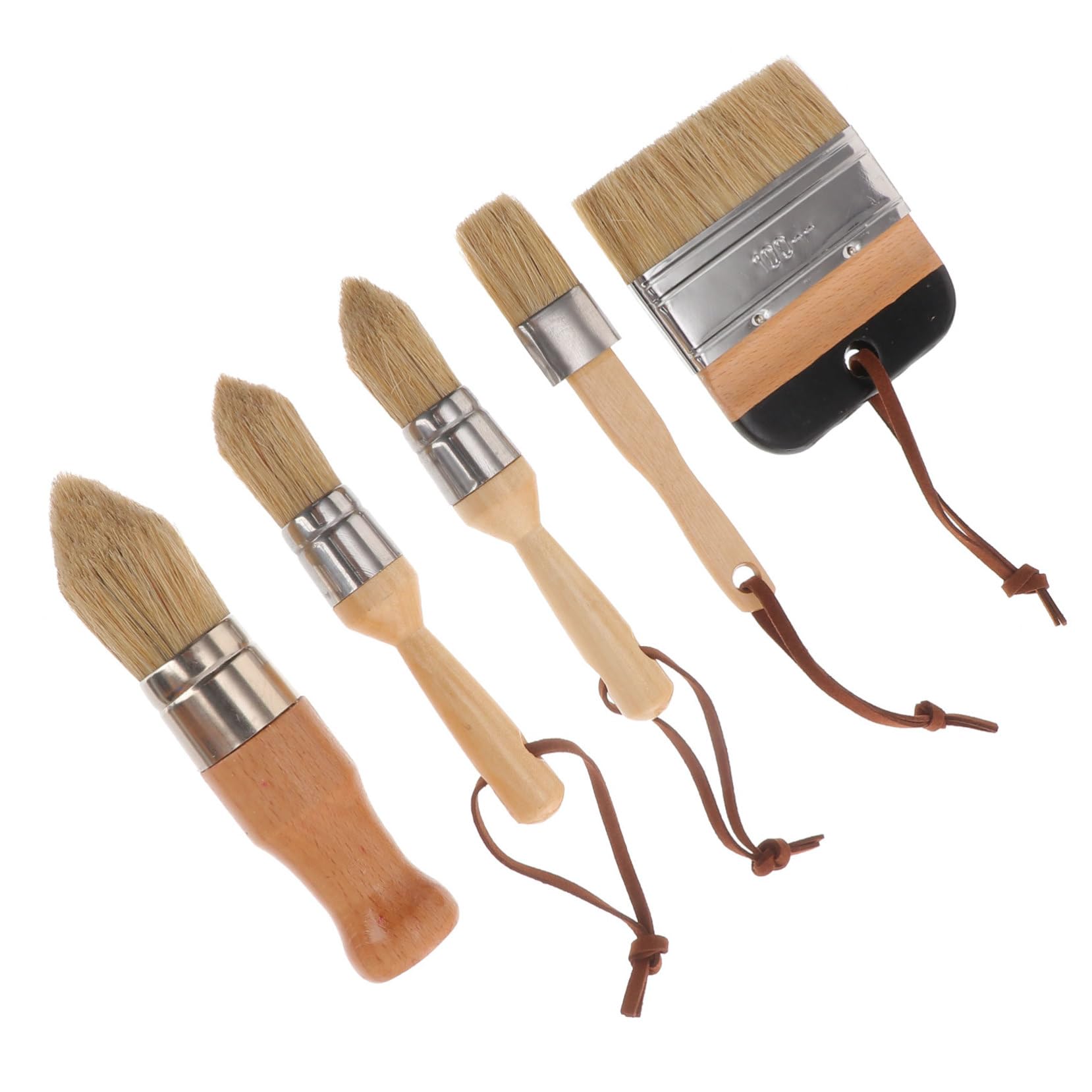 Hemobllo Set de Pinceaux Ronds Manche en Bois Robuste Lot de 5 et Poils Naturels pour Peinture à l'huile et Vernis pour Peindre Murs et Meubles
