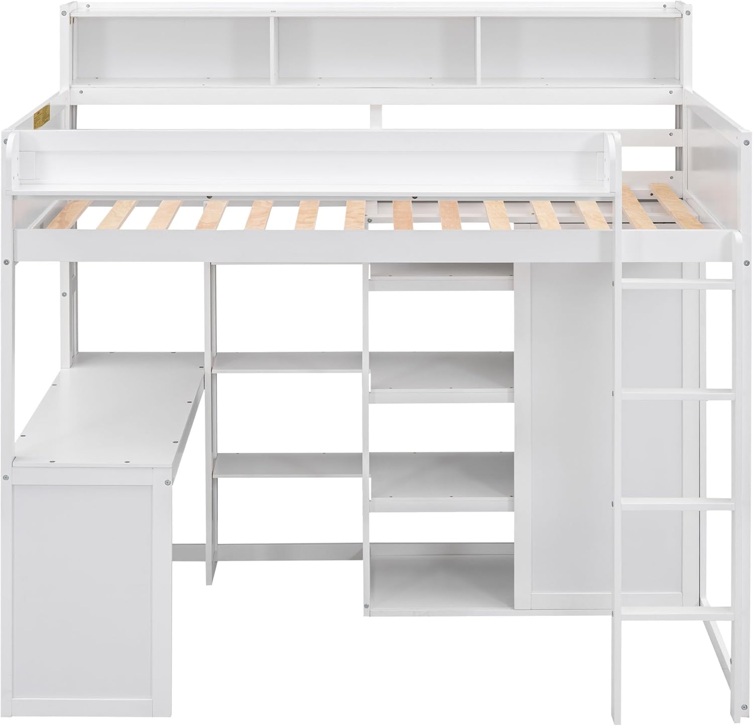 P PURLOVE Twin Size Loft Bed with Desk for Kids,Wooden Loft Bed Frame with Wardrobe,Wood Twin Size Loft Bed with Multiple Storage Shelves for Bedroom