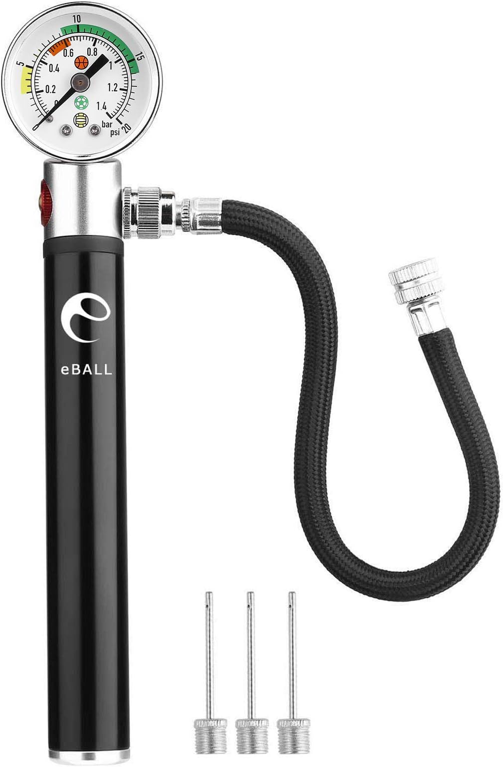 Ball Pump with Pressure Gauge, eBall Sports Ball Air Pump with Inflation Needles & Pressure Release Valve for Basketball, Football, Soccer Ball, Rugby, Volleyball and Other Inflatable Balls