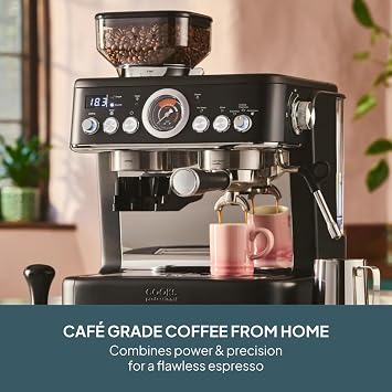 Cooks Professional Bean-To-Cup Espresso Machine | 20-Bar Italian Pump Barista Style Coffee Maker with Integrated Grinder, Steam Wand, 2.6L Water Tank, Portafilter, Tamper & Milk Jug | Black