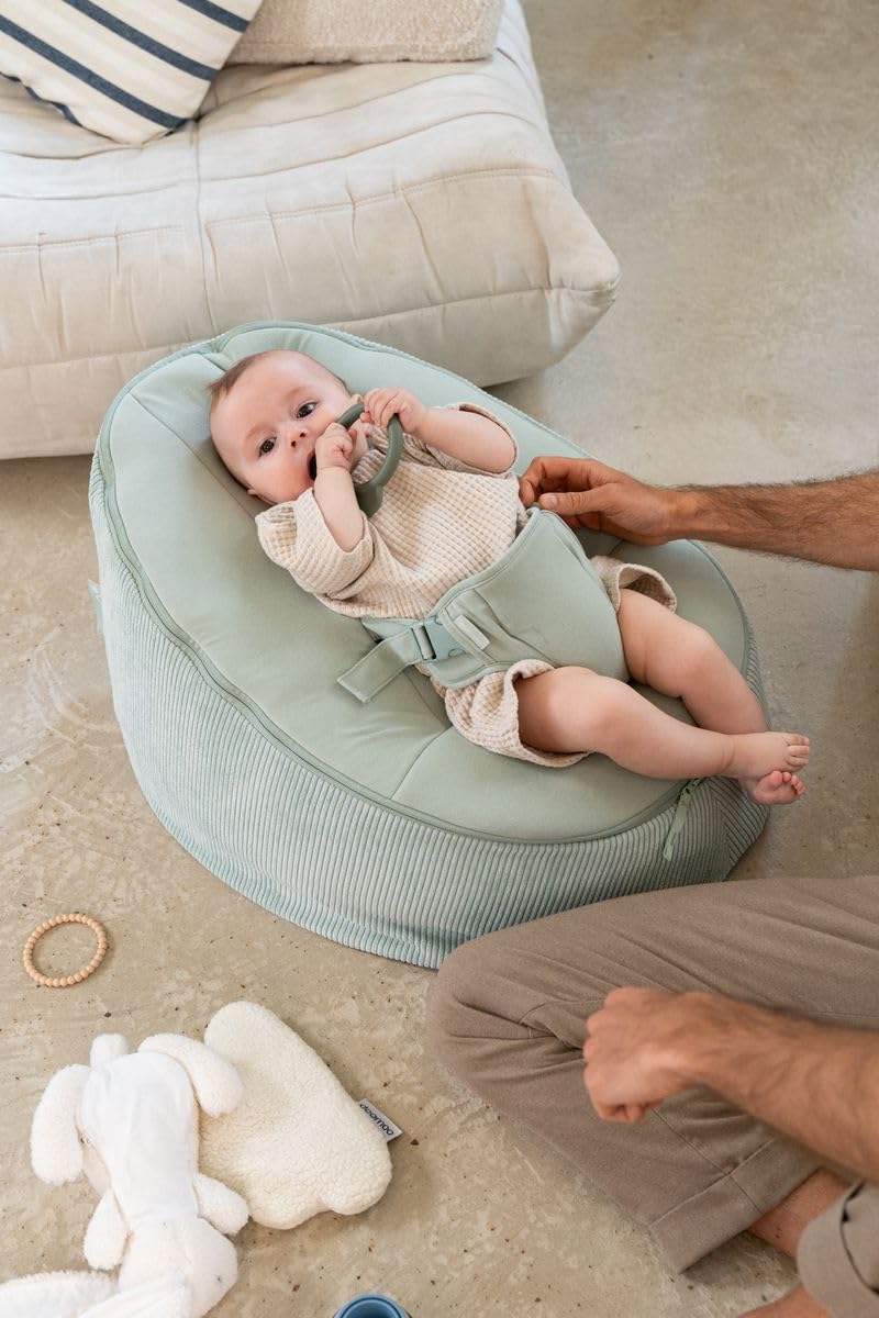 doomoo Transat Bébé Evolutif Fauteuil Enfant Seat'n Grow- Dès la Naissance et jusqu'à 25kg - Ultra Confort - Remplissage Microbilles et Tissus en Coton Doux Oeko-Tex et GOTS, Vert