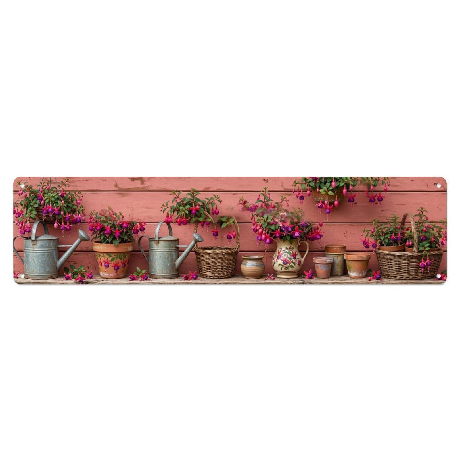 Fqnyr Style Metal Tin Sign Garden Tools Vintage Hanging Basket Fuchsia Pattern
