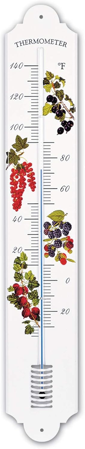 French Enamel Style Outdoor Thermometer Garden Berries Design 28 inch