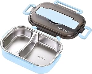 Lunch Bento Boxes for Student, Thermal Insulation Bento lunch box Tableware Set, High-grade Stainless Steel Liner, Modern Lunch Containers for Kids Food Leak Proof Microwave Safe (Blue)