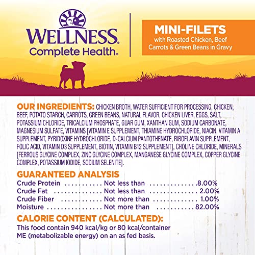 Image of Wellness Petite Entrees Mini Fillets Natural Wet Small Breed Dog Food, Roasted Chicken, Beef, Carrots & Green Beans, 3-Ounce Cup (Pack of 24)