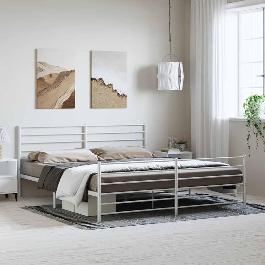 Amazon.com: Bed Frame White Powder-Coated Steel Double Bed