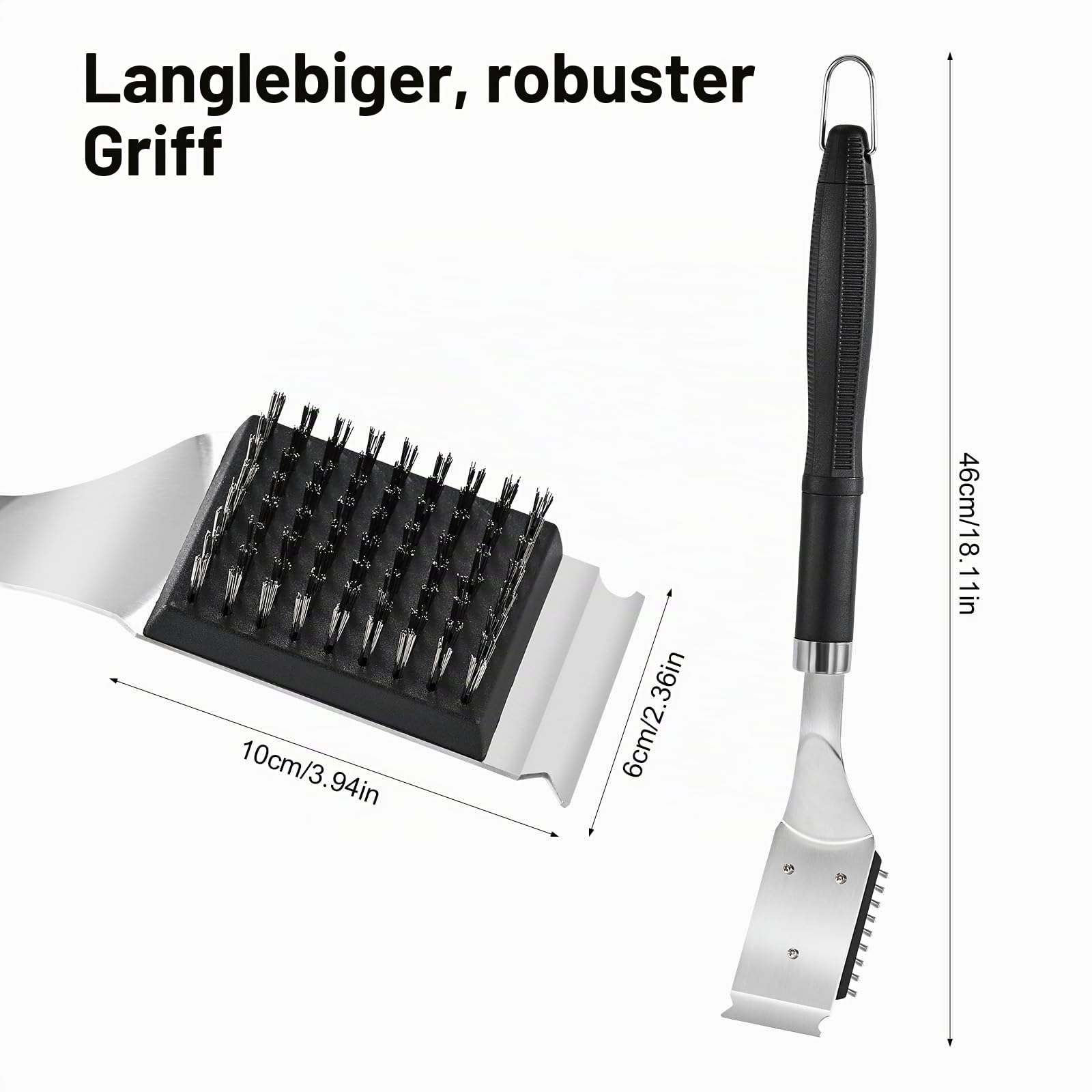 Grillbürste,GQC Grill Reinigungsbürste mit Extra Langer Edelstahl Borsten (Grillbürste mit austauschbaren Bürstenköpfen)
