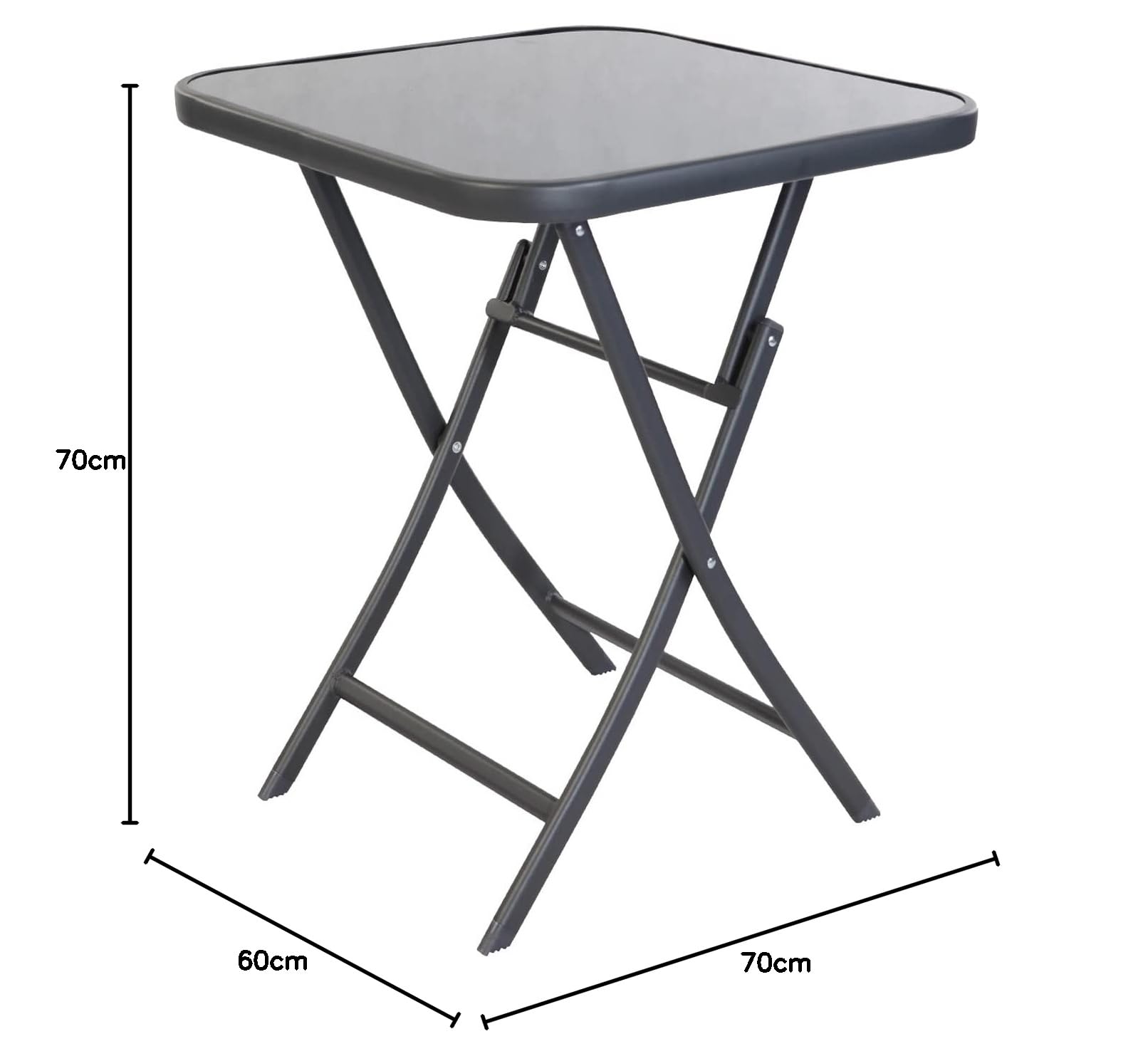 Mojawo® Bistrotisch Klapptisch Glas/Metall 60x60xH70cm Anthrazit/Dunkelgrau mit getönter Glasplatte Eckig Balkontisch Gartentisch Glastisch