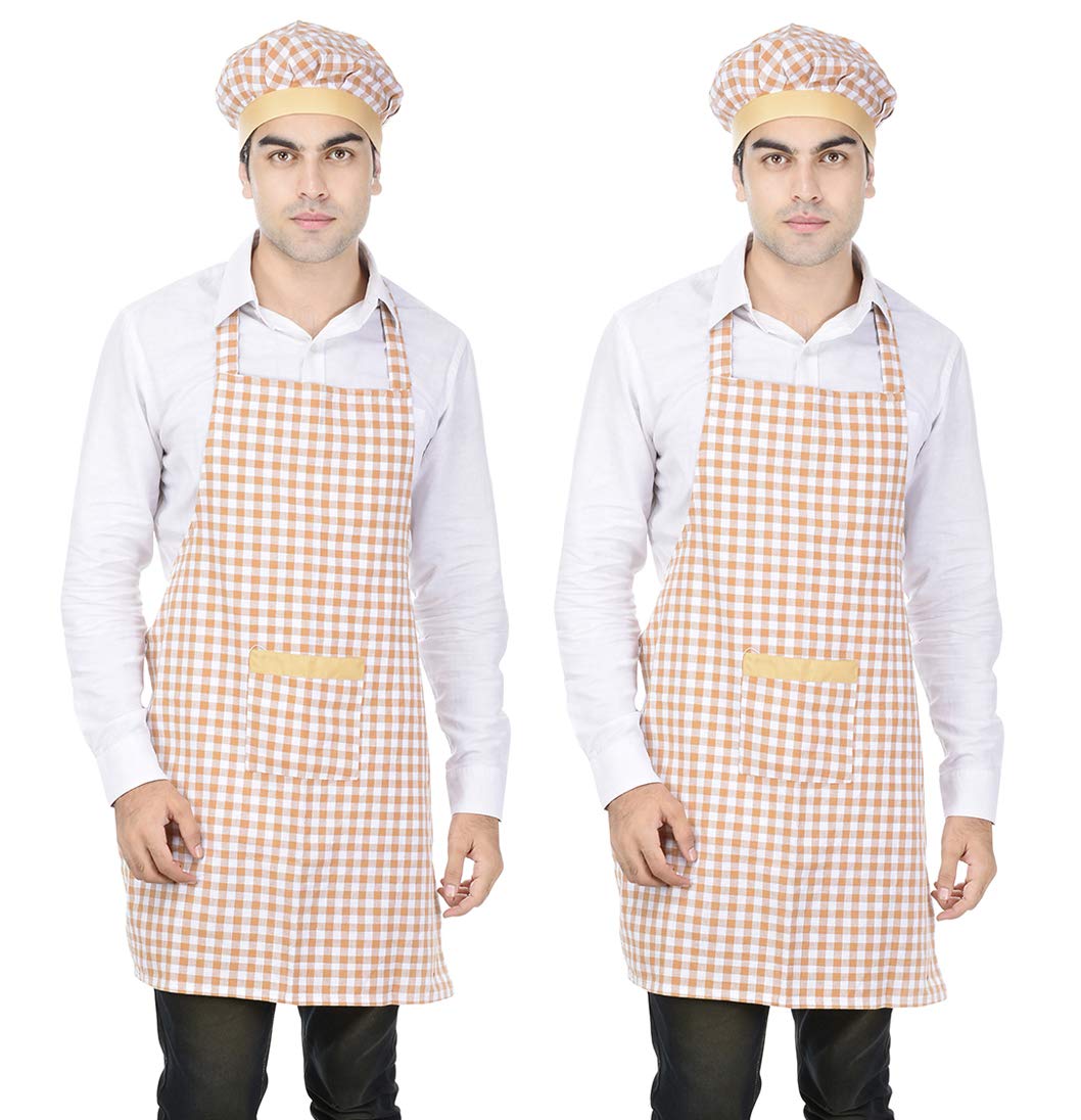 Switchen Checks Kitchen cotton Chefs apron with Hat for Home Hotel and café pack of 2 - Brown, Proudly Made in India (B07Y2674VJ) Amazon Price History, Amazon Price Tracker