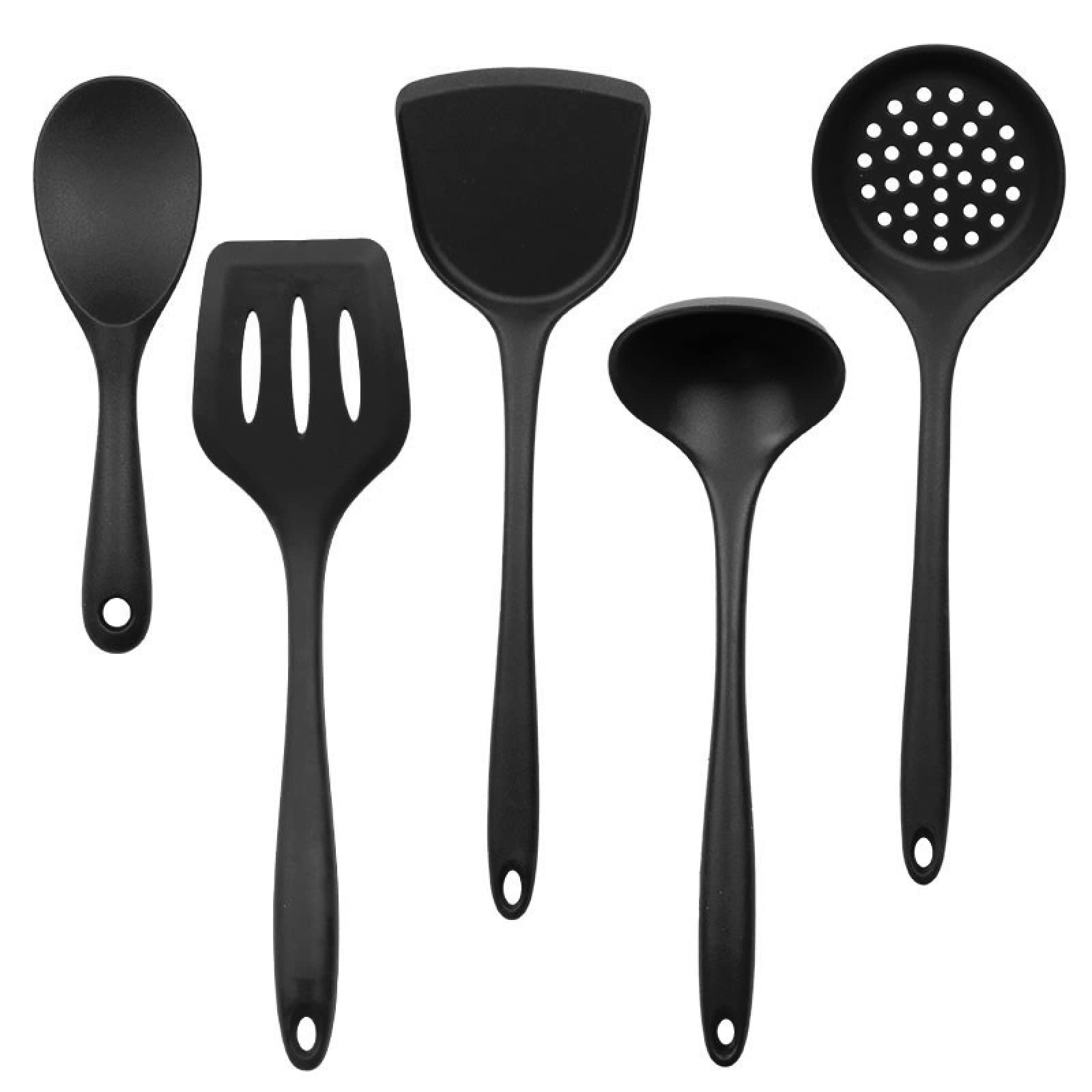 GTHTUHFD Cooking Spatulas And Spoons,Spoon Setcooking Utensils Set Silicone Kitchenware Non Sticky Cooking Tool Spatula Shovel Soup Cookware Utensil 5Pcs Set,Black