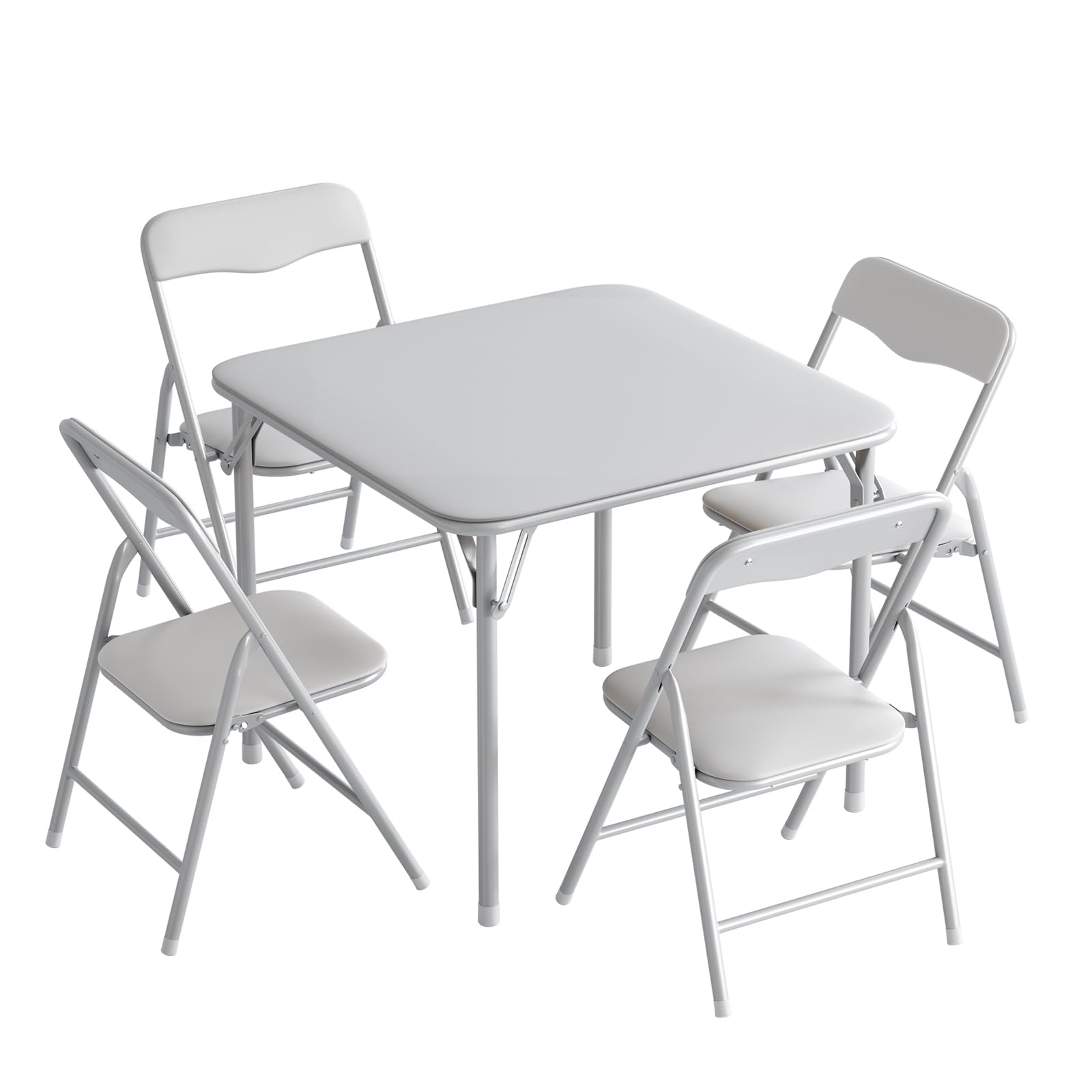 JOYMOR Kids Folding Table and Chairs Set, 5-Piece Metal Frame Activity Set with Easy-Fold Design for Playroom &amp; Classroom, Gray