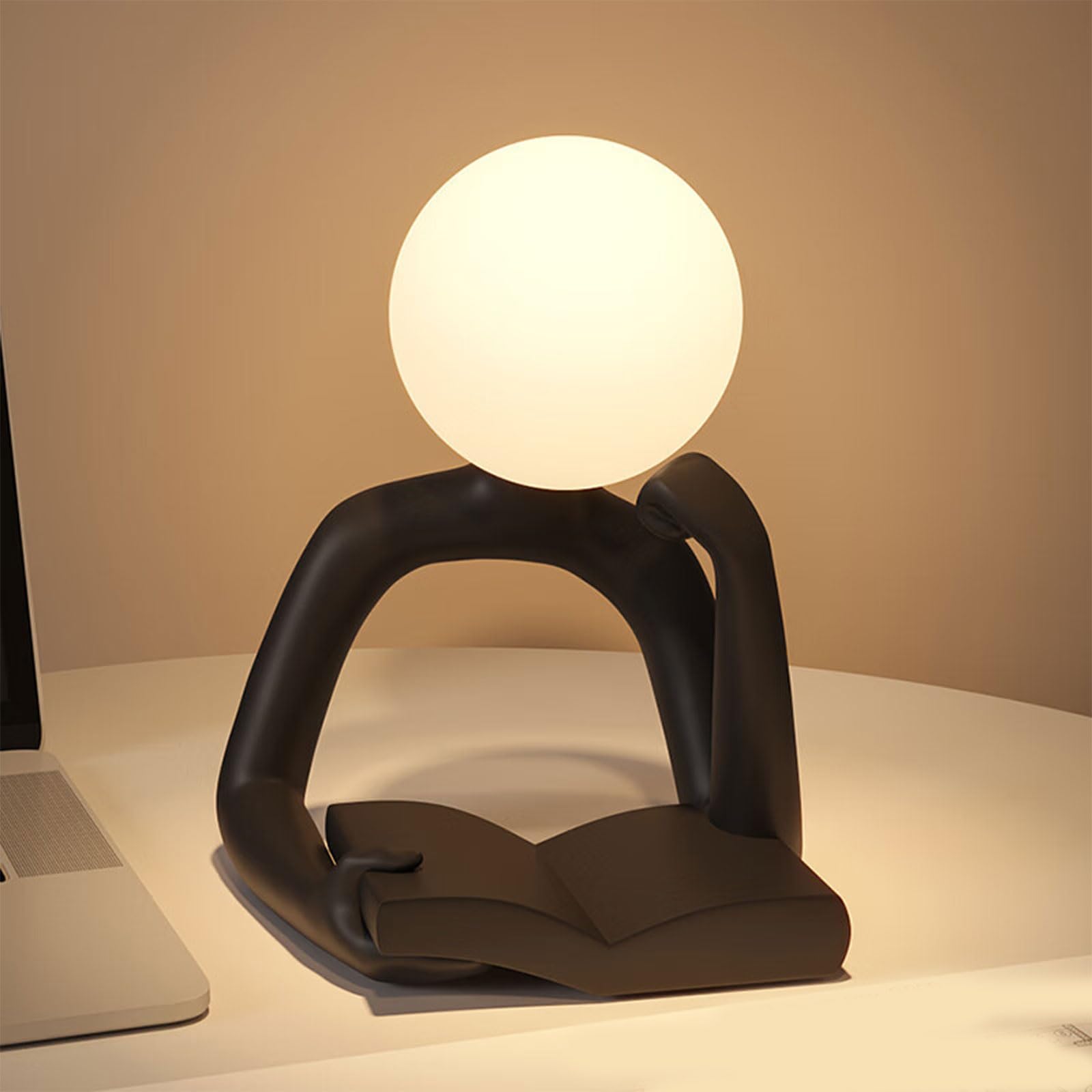 Lampada da scrivania con statuetta lettura artistica, Black | Lampada da scrivania moderna a forma personaggio in resina, decorazione da comodino, luce duratura,